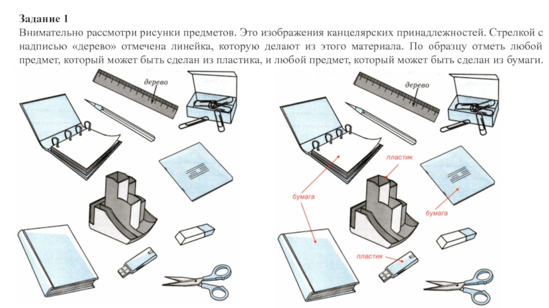 Рассмотри изображения инструментов и принадлежностей для шитья стрелкой с надписью древесина