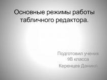 Основные режимы работы табличного редактора