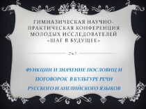 Функции и значение пословиц и поговорок в культуре речи русского и английского языков