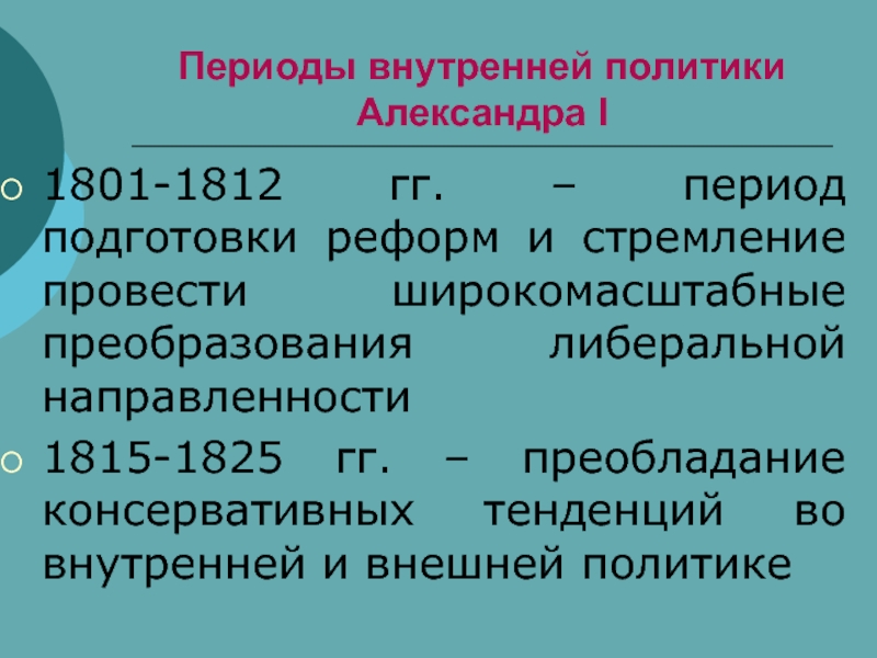 Составьте развернутый план по теме попытки либеральных преобразований в россии в 1815 1825