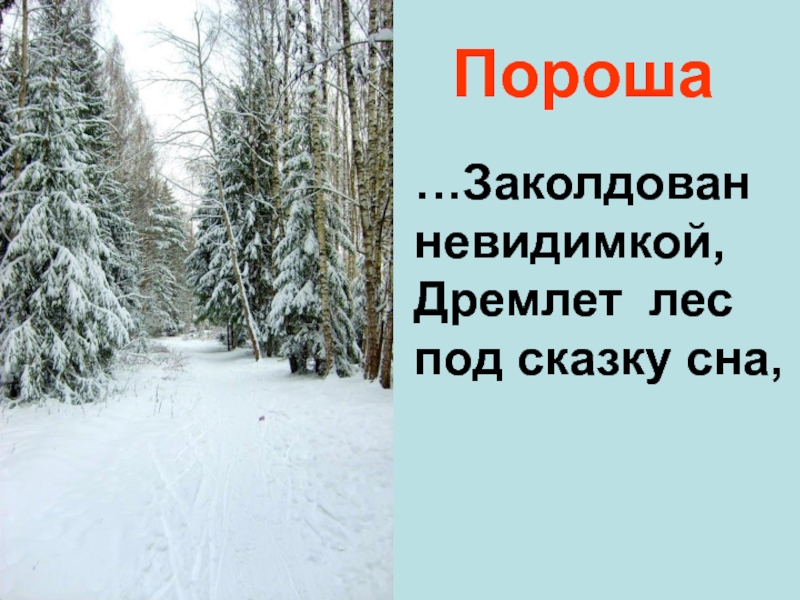 Стихотворение есенина пороша текст. Пороша. Заколдован НЕВИДИМКОЙ дремлет лес под сказку сна. Стихотворение пороша. Стихотворение Есенина пороша.