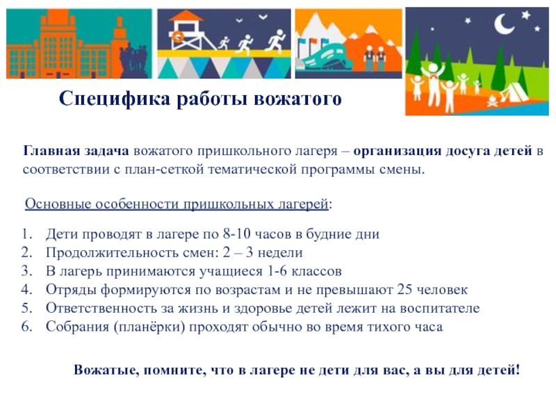 План работы вожатого на день в пришкольном лагере