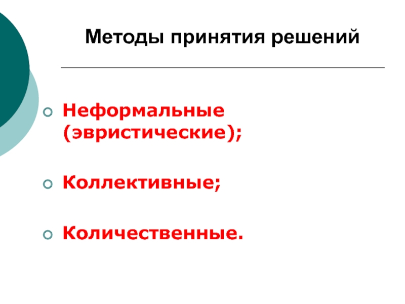 Неформальный метод. Неформальные методы принятия решений. Коллективные методы принятия решений. Процедуры принятия коллективных решений. Эвристические методы принятия решений.