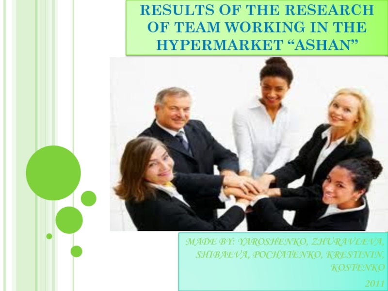 Results of the research of team working in the hypermarket “ Ashan ”