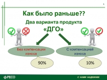 Два варианта продукта
 ДГО 
С компенсацией износа
Без компенсации