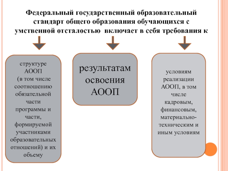 Стандарт образования обучающихся. ФГОС образования обучающихся с умственной отсталостью. Реализация АООП обучающимся с ОВЗ. Требования к реализации АООП. ФГОС НОО С умственной отсталостью.