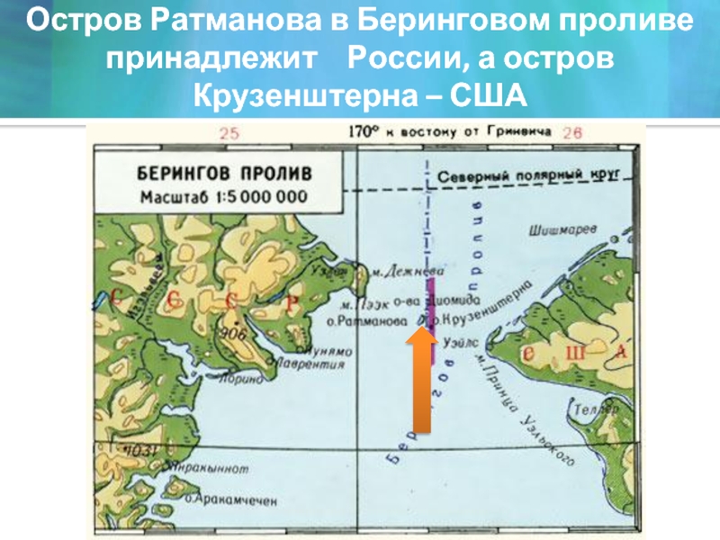 Остров Ратманова в Беринговом проливе принадлежит  России, а остров Крузенштерна – США
