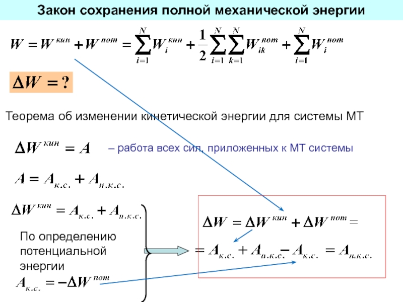 Изменение полной. Теорема об изменении полной механической энергии. Теорема об изменении потенциальной энергии формула. Теорема об изменении полной механической энергии системы. Теорема об изменении потенциальной энергии.