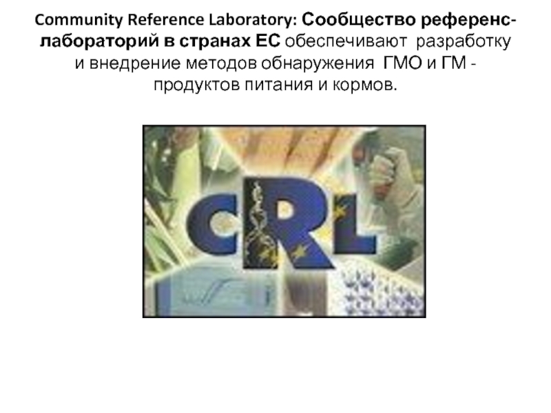 Community Reference Laboratory: Сообщество референс-лабораторий в странах ЕС обеспечивают разработку и внедрение методов обнаружения ГМО и ГМ