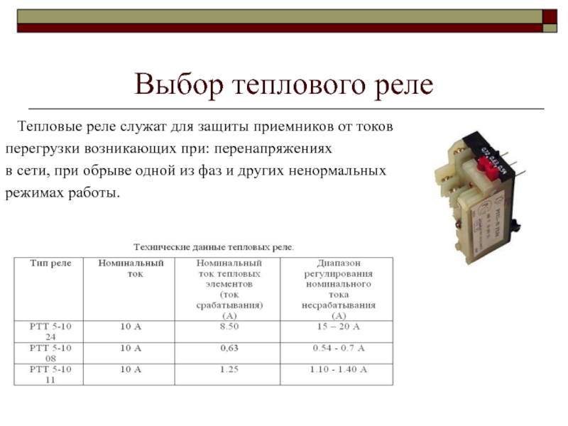 Характеристики реле напряжений