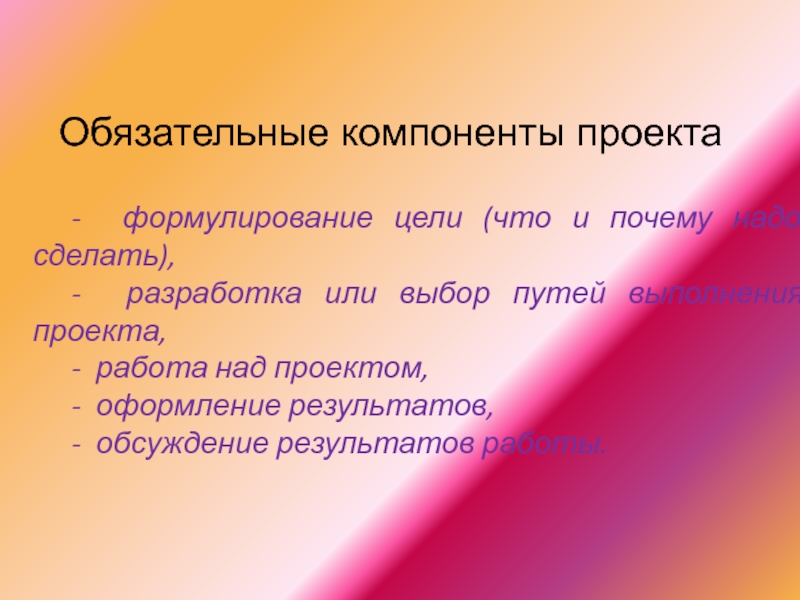 Назовите основные составляющие проекта