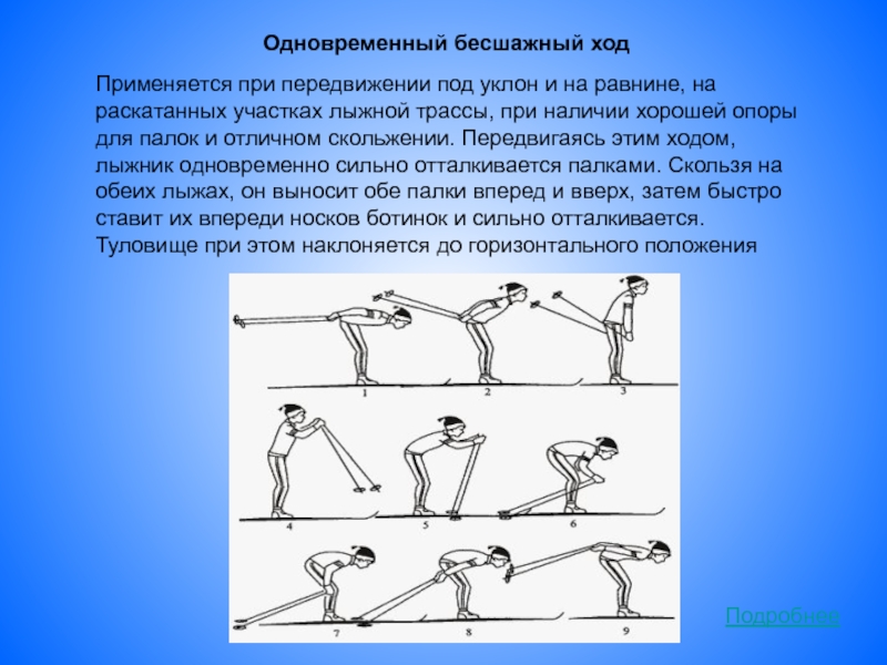 Быстро хода. Одновременный бесшажный ход применяется. Одновременно бесшажный ход применяется. Одновременный бесшажный ход стартовый вариант. Попеременный бесшажный ход на лыжах.