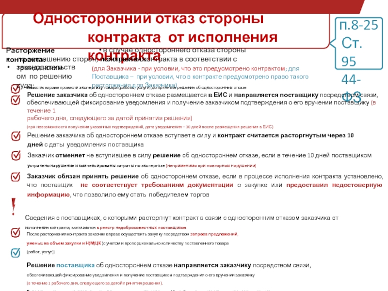 Образец решения заказчика об одностороннем отказе от исполнения контракта 44 фз