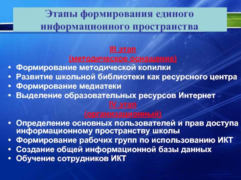 Создание единого пространства. Формирование единого информационного пространства. Этапы информационного пространства. Принципы построения единого информационного пространства. Создание информационного пространства образовательного учреждения.