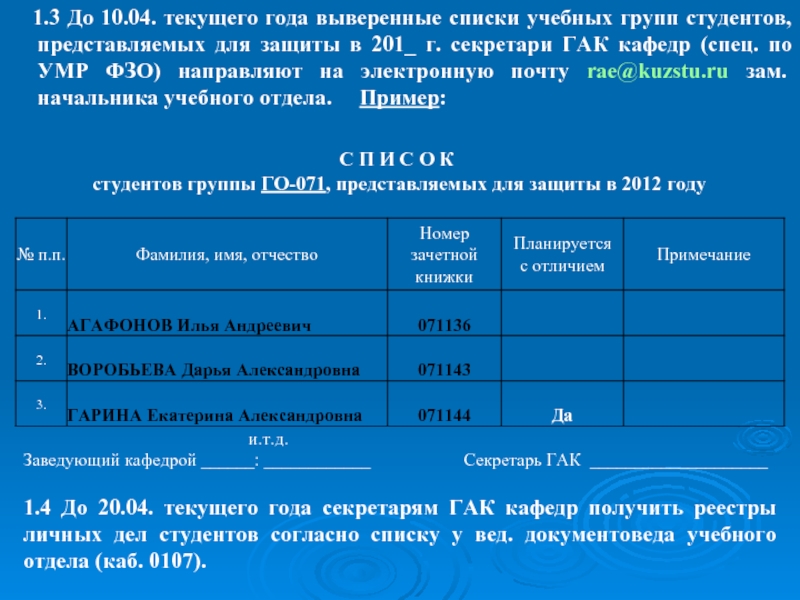 Согласно перечню. Список учебных групп. Реестр личных дел студентов. Согласно списка.