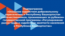 1
П одпрограмма Оказание содействия добровольному переселению в Республику