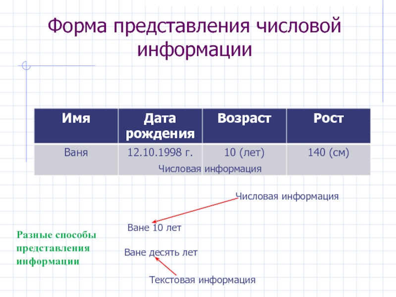 Представление числовой информации. Числовая форма представления информации. 7. Представление числовой информации.