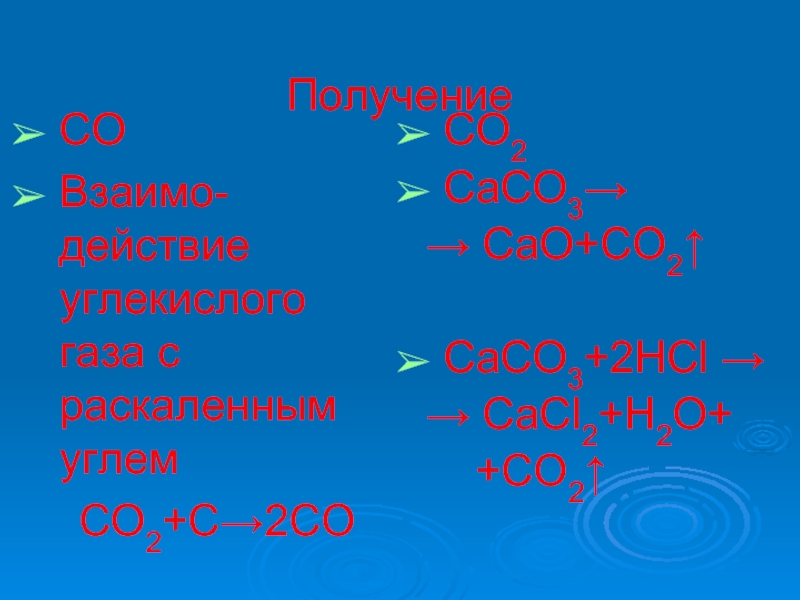 Уравнения реакций углекислого газа с водой