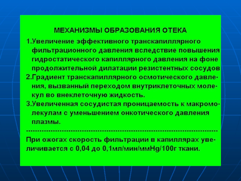 Интенсивное направление. Ожоговая болезнь патогенез презентация. Причины и механизмы нарушений транскапиллярной проницаемости..