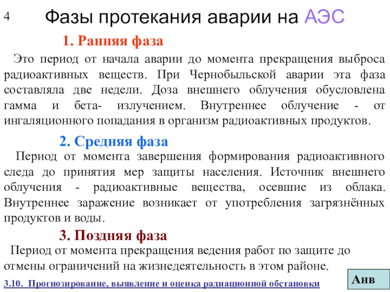 ЧС техногенные Фазы протекания аварии на АЭС1. Ранняя фаза Это период от начала Фазы протекания аварии на АЭС1. Ранняя фаза Это период от начала аварии до момента прекращения выброса радиоактивных