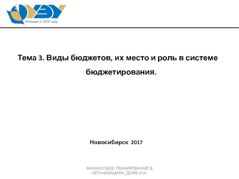 Презентация Тема 3. Виды бюджетов, их место и роль в системе бюджетирования.
Новосибирск 20