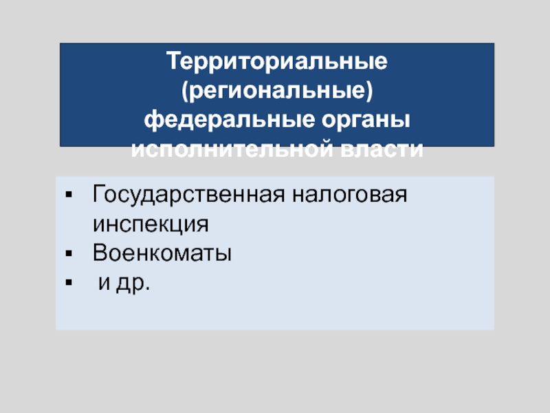 Территориальные (региональные)федеральные органы исполнительной власти Государственная налоговая инспекцияВоенкоматы и др.