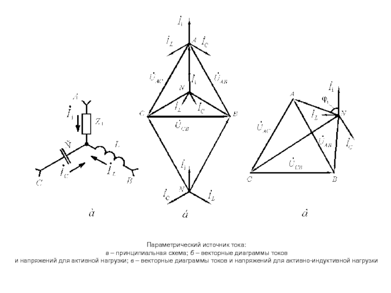 Схема векторной диаграммы. Принципиальная схема индуктивная нагрузка. Параметрический источник тока. Активная нагрузка диаграмма токов и напряжений. Векторная диаграмма токов и напряжений активно-индуктивной нагрузки.