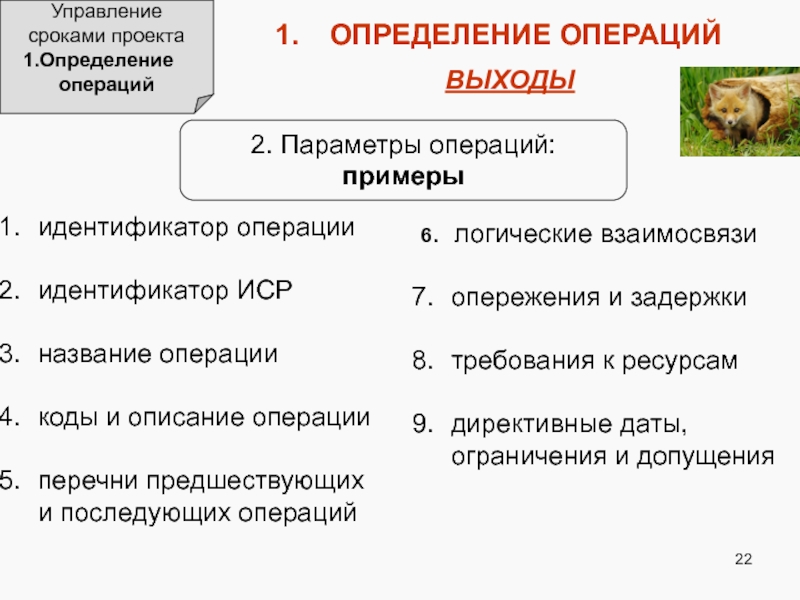 Требования к ресурсам операций проекта пример