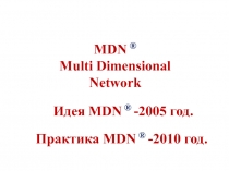 MDN ®
Multi Dimensional Network
Идея MDN ® -2005 год.
Практика MDN ® -2010 год