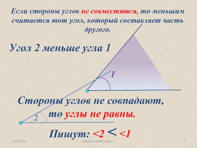 Угол меньше другого. Измерение углов 7 класс геометрия. Измерение и сравнение углов. Совпадающие углы. Сравнение углов измерение углов 7 класс геометрия.