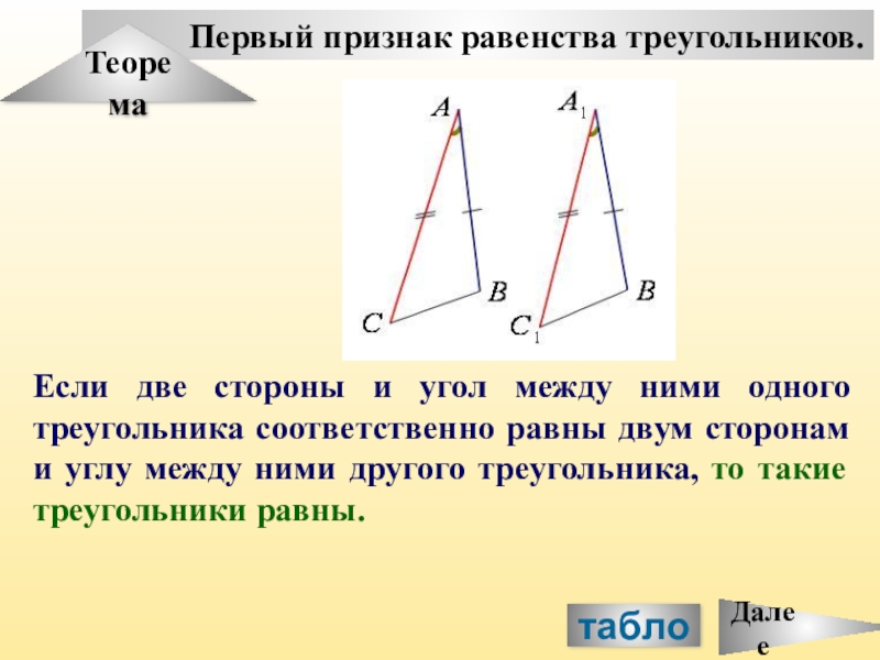 Признак равенства по двум сторонам. 1. Признак равенства треугольников по двум сторонам и углу между ними.. Признак равенства треугольников по 2 сторонам и углу между ними. Признак равенства по двум сторонам и углу между ними. 2. Признак равенства треугольников по двум сторонам и углу между ними..