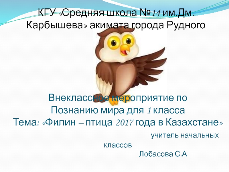 Филин - птица 2017 года в Казахстане 1 класс