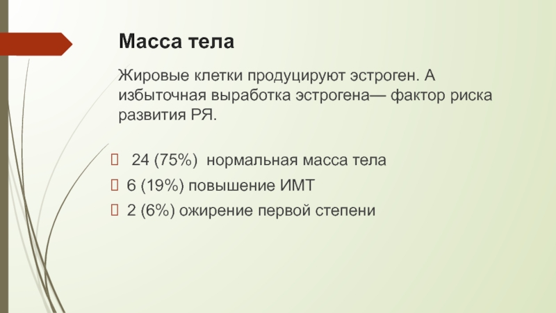 Образование массы. Избыточная выработка. Эстроген продуцируемый жировой тканью.