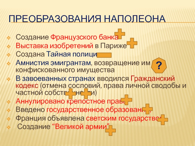 Создание великой империи. Преобразования Наполеона. Реформы Наполеона. Реформы Наполеона 1. Реформа Наполеона Гражданский кодекс.