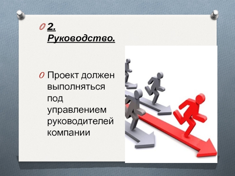 2. Руководство. Проект должен выполняться под управлением руководителей компании