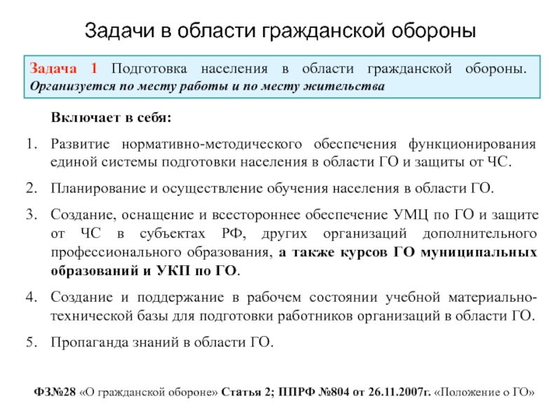 Задачи в области гражданской обороны