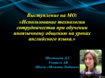 Использование технологии сотрудничества при обучении иноязычному общению на уроках английского языка.