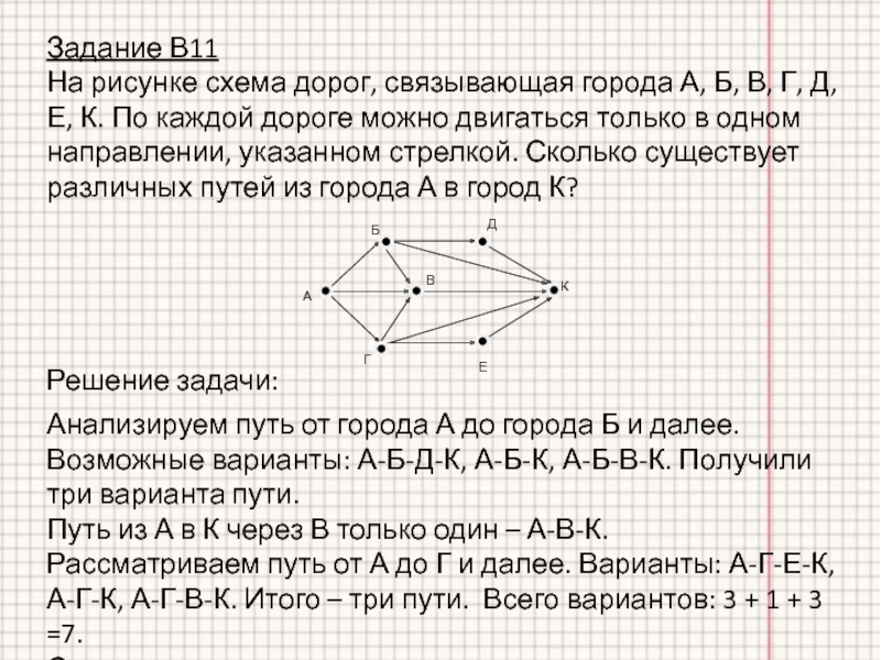 На рисунке схема дорог связывающих города абвгдек по каждой можно двигаться только в одном на