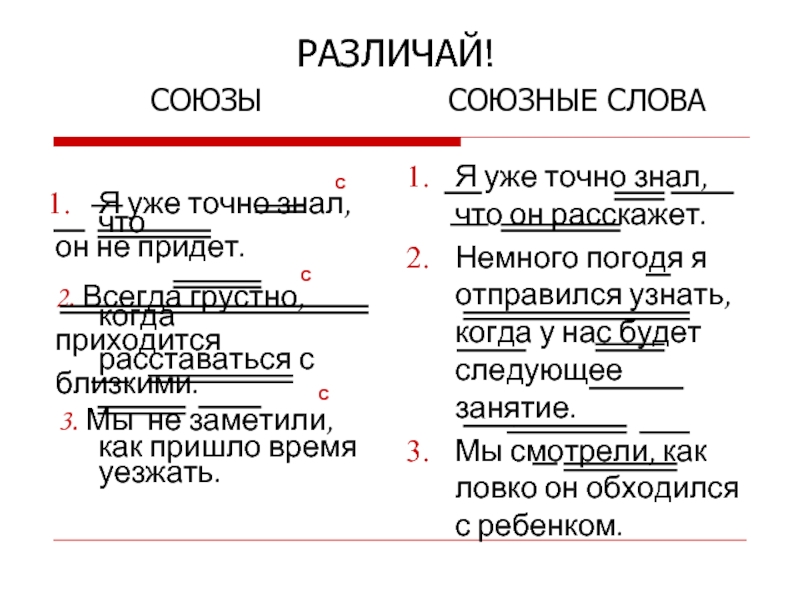 Различать. ПРЕДЛОЖЕНИЯМС союзными словами и союзами. Предложения с союзными словами. Предложения с союзами и союзными словами. Предложение с союзным словом.