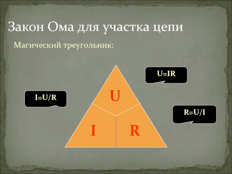 Треугольник ома. Закон Ома треугольник. Закон Ома для участка цепи магический треугольник. Магический треугольник Ома.