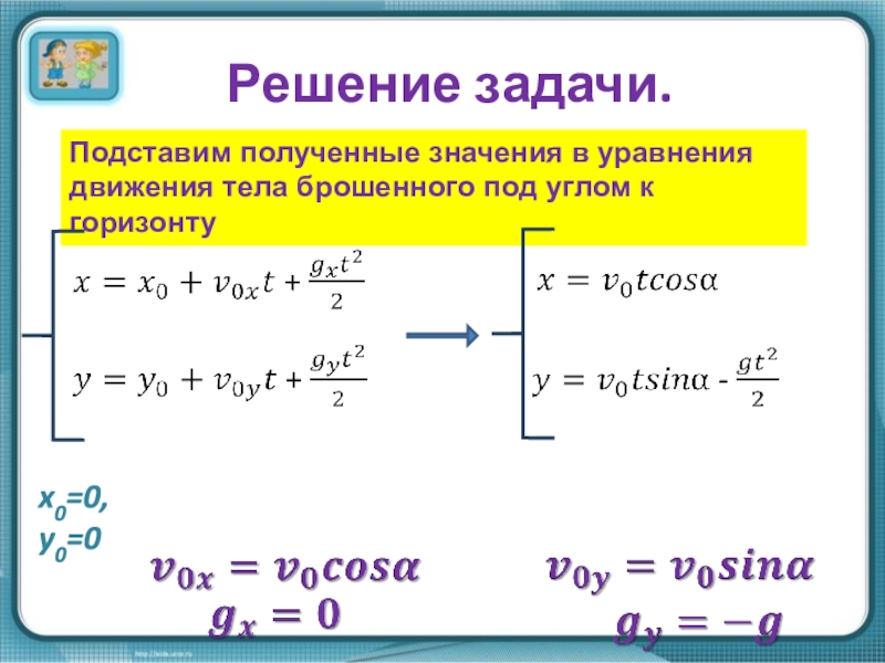 Уравнение тела. Движение под углом к горизонту формулы. Бросок под углом к горизонту формулы. Уравнение движения тела под углом. Бросок тела под углом к горизонту формулы.