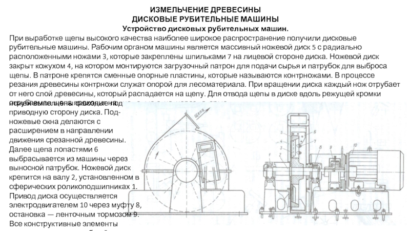 ИЗМЕЛЬЧЕНИЕ ДРЕВЕСИНЫ
ДИСКОВЫЕ РУБИТЕЛЬНЫЕ МАШИНЫ
Устройство дисковых