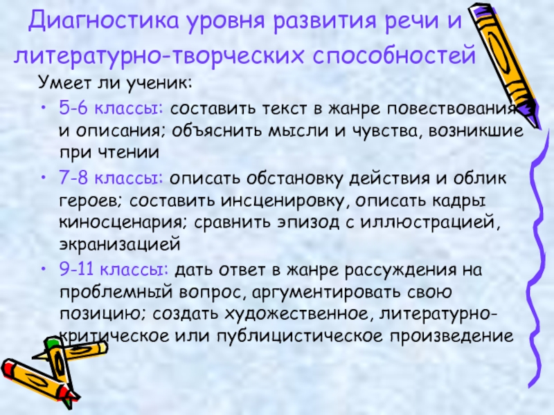 Объяснить описание. Критерии диагностики литературного развития. Способы выявления уровня литературного развития школьников. Периоды развития читателя-школьника. Эволюция читателя.