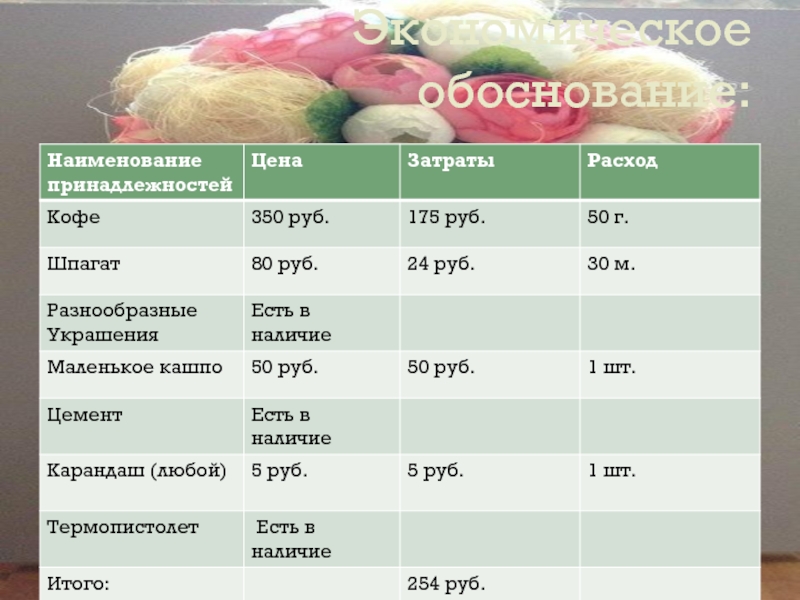 Экономическое обоснование проекта по технологии блины