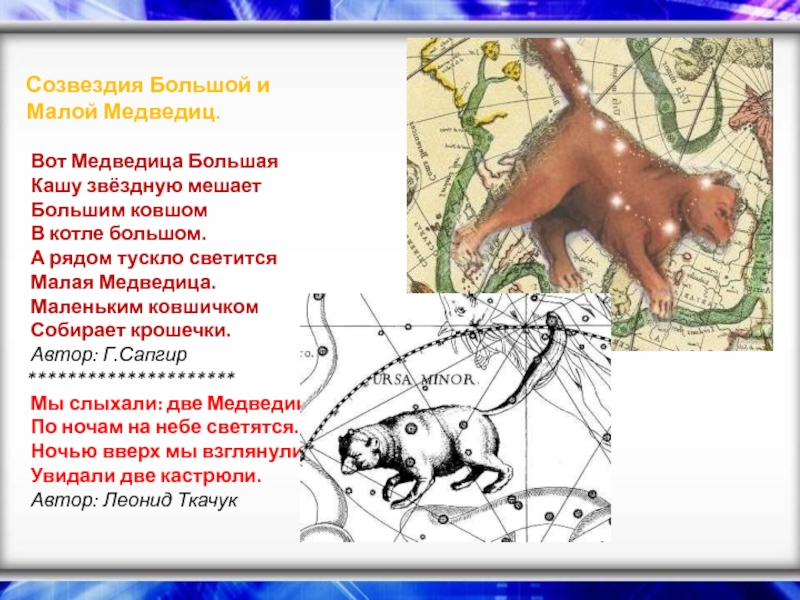 Созвездия большой и малый. Вот Медведица большая кашу Звёздную мешает. Созвездие больш.и мал.медведи. Малая Медведица презентация. Стихотворение про большую медведицу.