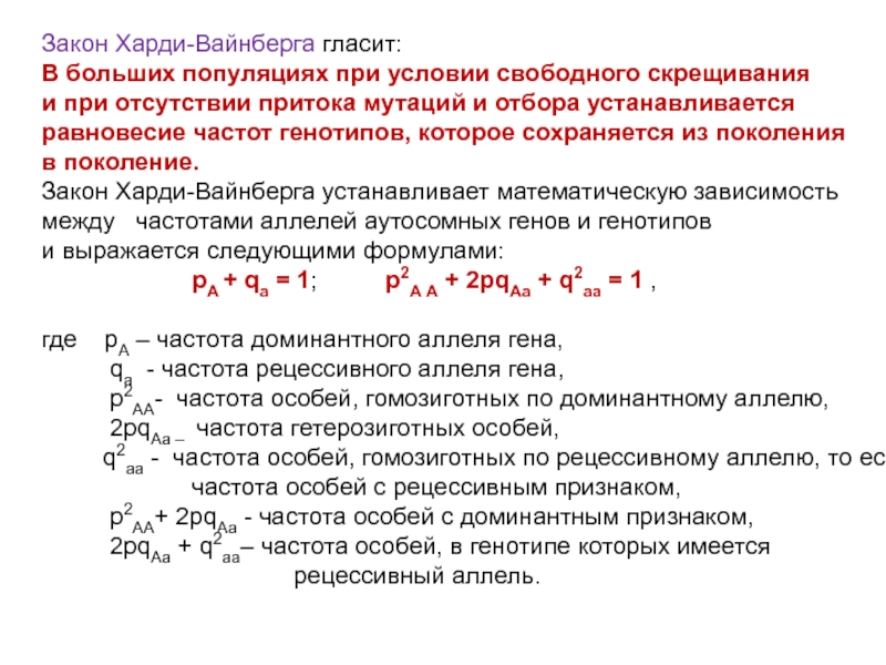 Закон харди вайнберга презентация 11 класс