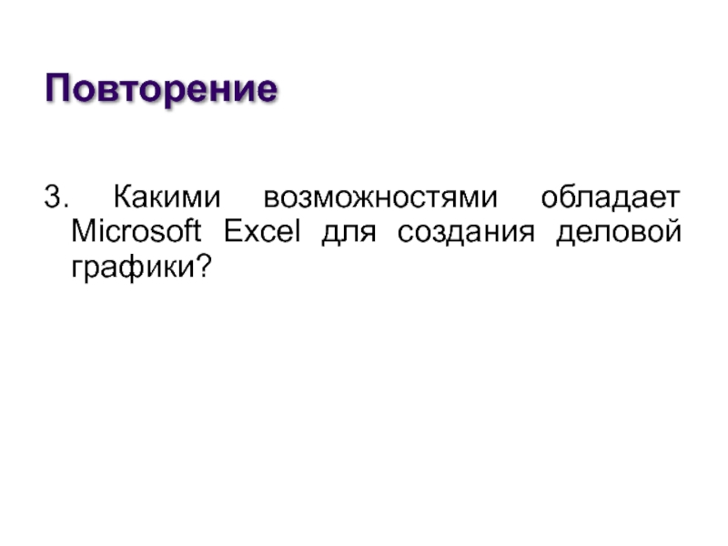 Повторение3. Какими возможностями обладает Microsoft Excel для создания деловой графики?