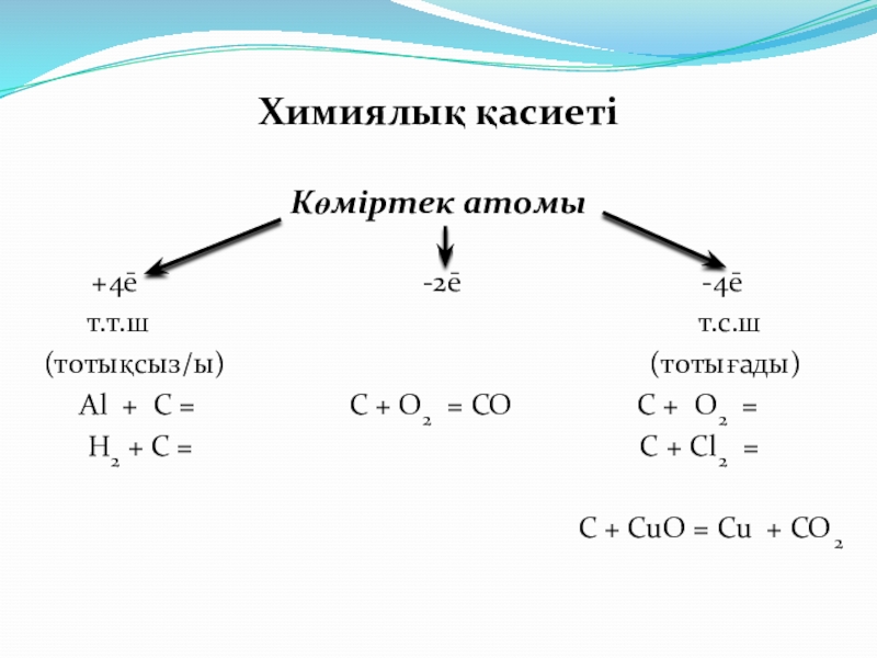 Химиялық қасиетіКөміртек атомы     +4ē