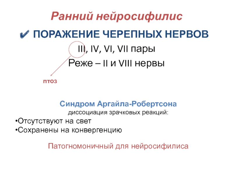 Синдром Арджил Робертсона. Ранний нейросифилис. Синдром АГАЙЛО Роббинсона. Синдром аргайела Робертсона.