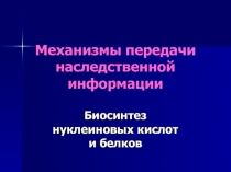 Механизмы передачи наследственной информации Биосинтез нуклеиновых кислот и